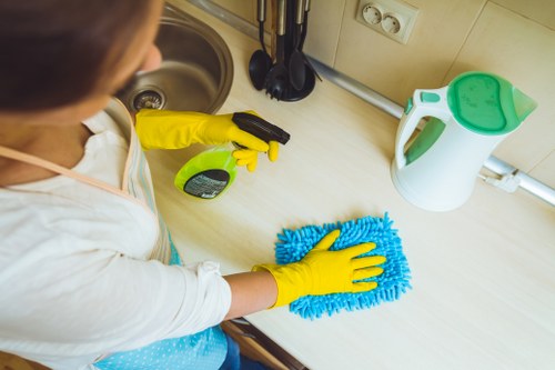 Clean carpets and exterior surfaces being prepared for pressure washing.