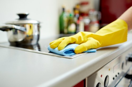 Before and after images of deep cleaning a commercial building